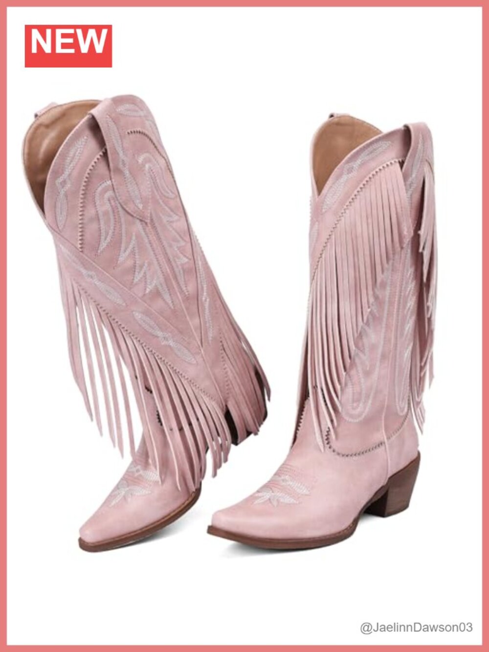 Suede Fringe Cowboy Boots Womens Retro Knee High Snip Toe Block Heel